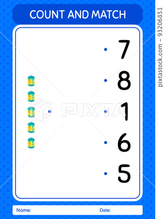 Count and match game with arabic lantern. worksheet for preschool kids, kids activity sheet 93206851