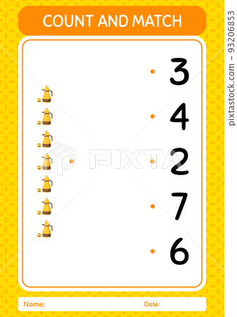 Count and match game with arabic teapot. worksheet for preschool kids, kids activity sheet 93206853
