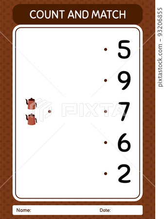 Count and match game with arabic teapot. worksheet for preschool kids, kids activity sheet 93206855