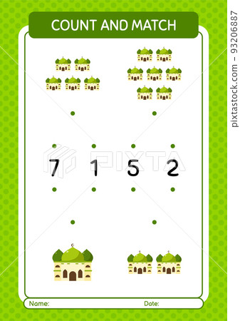 Count and match game with mosque. worksheet for preschool kids, kids activity sheet 93206887