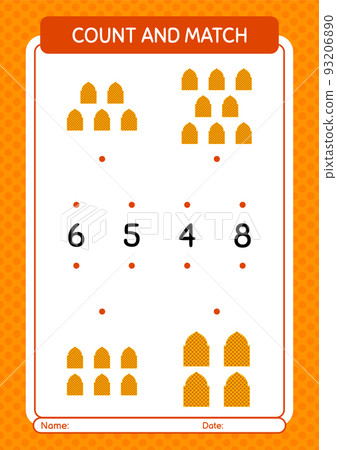 Count and match game with mosque. worksheet for preschool kids, kids activity sheet 93206890