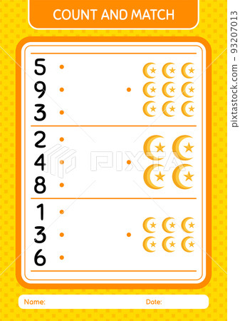 Count and match game with moon and star. worksheet for preschool kids, kids activity sheet 93207013