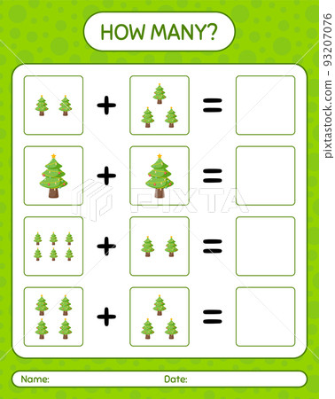 How many counting game with christmas tree. worksheet for preschool kids, kids activity sheet 93207076