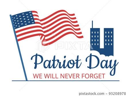 Patriot Day USA Celebration Hand Drawn Cartoon Flat Illustration with American Flag and National Remembers on Vector Background Design 93208978