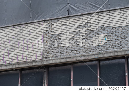 Exterior wall repair work Building tile missing and marking 93209437