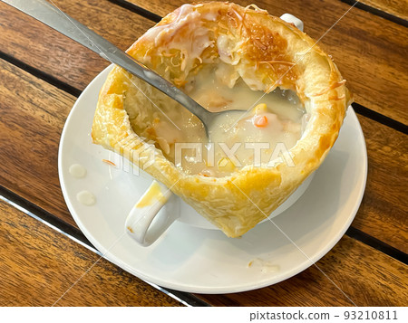 chicken pot pie soup, Zuppa toscana or bread or Tuscan or Minestra Pane or Zuppa soup. Made from kale, zucchini, beans, potatoes, celery, carrots, onion, tomato pulp, extra virgin olive oil, chili and 93210811