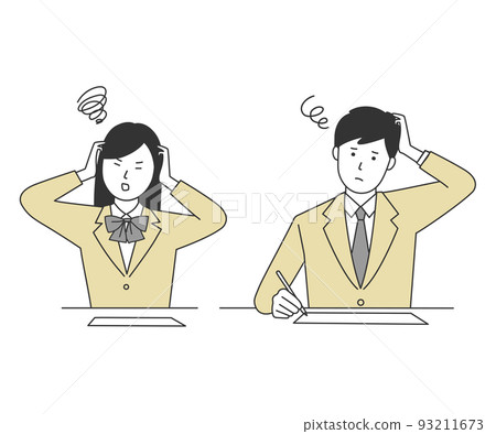 Illustrations of worried female students and male students Illustrations of worried female students and male students 93211673