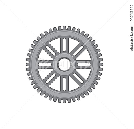 Gear rotating mechanism isolated car detail realistic icon. Vector mechanical toothed wheel, round machinery equipment, symbol of teamwork and cooperation. Vehicle spare part, toothed cog wheel 93213562