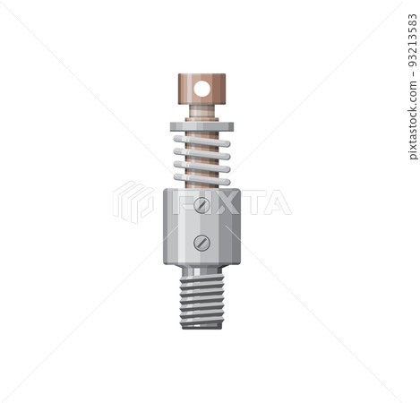 Damper vehicle detail isolated realistic icon. Vector shock absorber, miniature oil filled coilover component of scale car. Hydraulic cylinder, pneumatic car or motorcycle metal spare part with screw Damper vehicle detail isolated realistic icon. Vector shock absorber, miniature oil filled coilover component of scale car. Hydraulic cylinder, pneumatic car or motorcycle metal spare part with screw 93213583