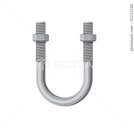 Pipe size plain aluminium suspension U-bolt isolated realistic icon. Vector U bolt clamp with coarse rolled threads, steel or wrought iron pipe, vehicle hardware spare part, stainless steel detail 93213588