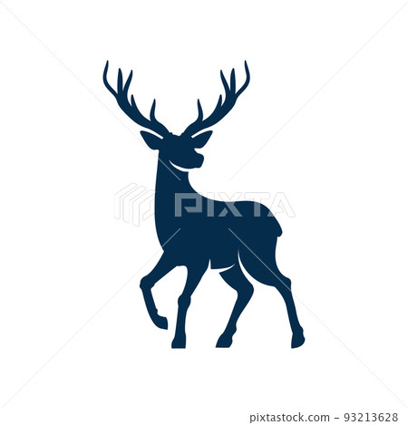 Buck reindeer animal isolated hunting sport mascot. Vector silhouette of reindeer, elk or buck, wildlife creature with wavy horns. North stag-deer with antlers, horned mammal full length portrait 93213628