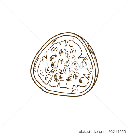 Maracuya isolated whole and cut exotic passion fruit. Vector tropical food, cross section with seeds 93213653