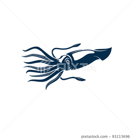 Squid isolated cephalopods marine animal. Vector hooked blue squid with suction tentacles 93213696