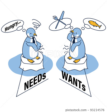 Illustrated isometric illustration of needs and wants Illustrated isometric illustration of needs and wants 93214576