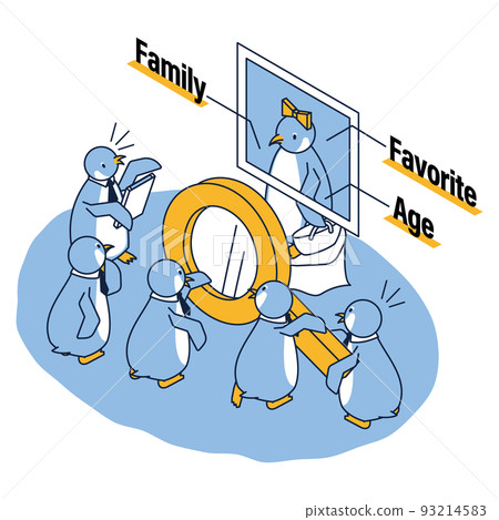 Isometric illustration of a team correctly analyzing the main target 93214583