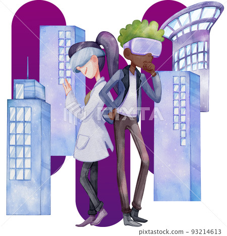Metaverse character and decor watercolor png 93214613