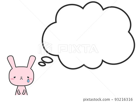 A sad upper body rabbit and a simple fluffy balloon 93216316