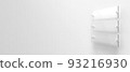 Three blank transparent glass interior corporate signage plates Mock up template, Clear boards for branding, logo. Transparent acrylic advertising signboards mock-up side view. 3D rendering 93216930