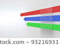 Three blank glass interior corporate signage plates with three direction arrows, Clear boards for branding, logo. Three directional advertising arowws with Acrylic signboards. 3D rendering 93216931