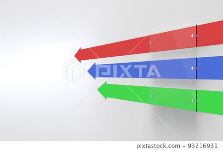 Three blank glass interior corporate signage plates with three direction arrows, Clear boards for branding, logo. Three directional advertising arowws with Acrylic signboards. 3D rendering Three blank glass interior corporate signage plates with three direction arrows, Clear boards for branding, logo. Three directional advertising arowws with Acrylic signboards. 3D rendering 93216931