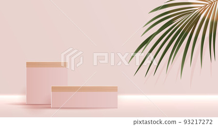 Cosmetic pink background and premium podium display for product presentation branding and packaging presentation. studio stage with shadow of leaf background. vector design Cosmetic pink background and premium podium display for product presentation branding and packaging presentation. studio stage with shadow of leaf background. vector design 93217272