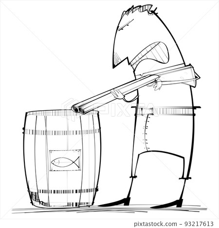 A man gets ready to shoot some fish in a barrel 93217613