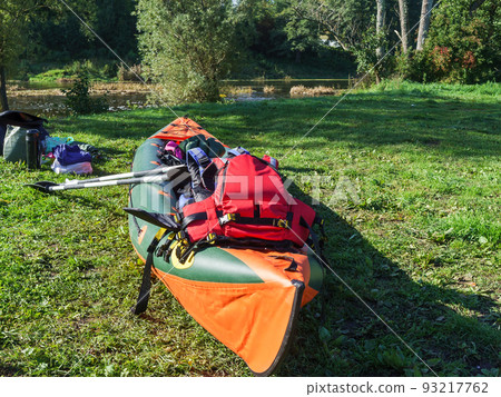 Canoeing trip on the river. Active recreation on the water. Canoeing trip on the river. Active recreation on the water. 93217762