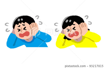 男女抱頭捂耳朵（手寫彩色） 93217815
