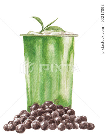 Bubble milk tea . Pearl boba drink in glass cup with bubbles watercolor png Bubble milk tea . Pearl boba drink in glass cup with bubbles watercolor png 93217898