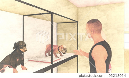 Pet shop dog, cat, pig with people illustration 93218034