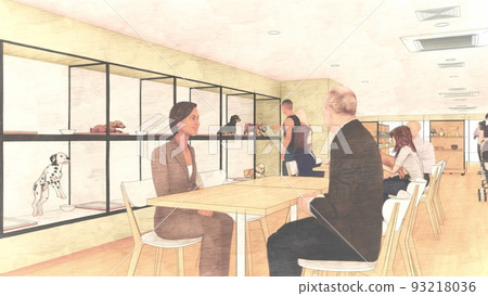 寵物店狗、貓、豬與人物插圖 93218036