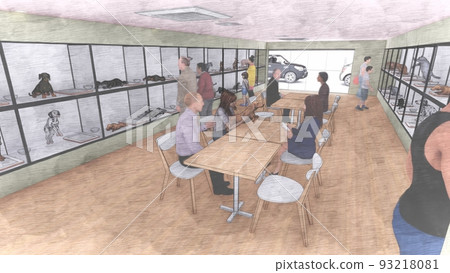 寵物店狗、貓、豬與人物插圖 93218081