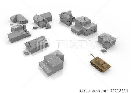 坦克攻擊。轟炸居民區。士兵在戰場上戰鬥。用武器攻擊。戰爭現場。 93218594