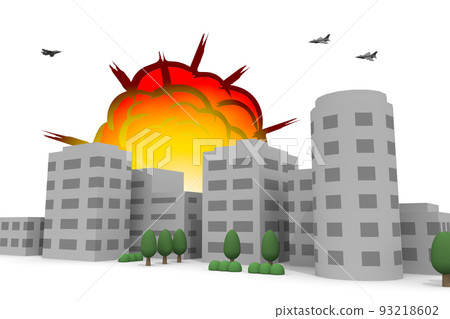 建築物受到攻擊。士兵在戰場上戰鬥。用武器攻擊。戰爭現場。 建築物受到攻擊。士兵在戰場上戰鬥。用武器攻擊。戰爭現場。 93218602