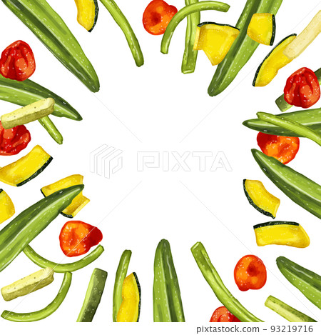 Hand drawn watercolor dried vegetable chips illustration square frame Hand drawn watercolor dried vegetable chips illustration square frame 93219716