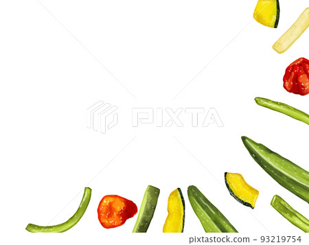 Hand drawn watercolor dried vegetable chips illustration rectangular frame/lower right Hand drawn watercolor dried vegetable chips illustration rectangular frame/lower right 93219754