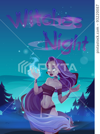 Witch night poster with spooky wizard girl Witch night poster with spooky wizard girl 93220087