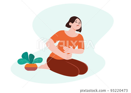 The woman was having severe stomach ache. 93220473