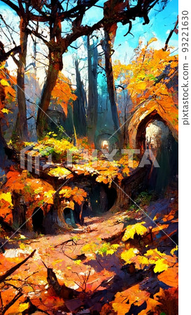 Walkway scene in the autumn woods - Stock Illustration [93221630] - PIXTA