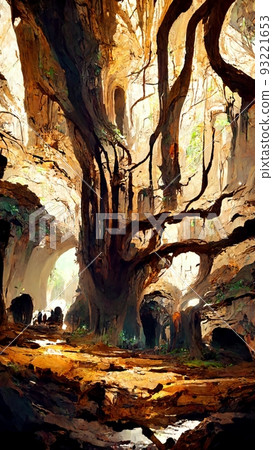 Big tree scene in cave 93221653