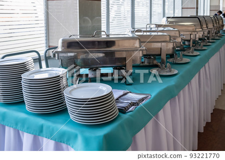 kitchen equipment on the table for a gourmet banquet or other service event. 93221770