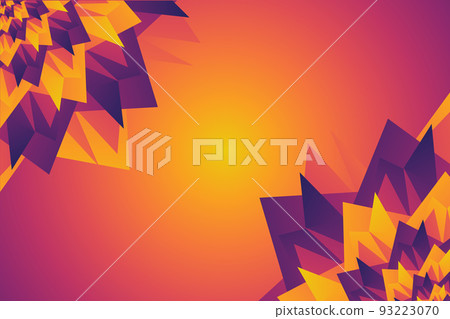 Abstract pattern of two multicolored geometric flowers on a gradient purple, orange, yellow background. Vector eps 10 Abstract pattern of two multicolored geometric flowers on a gradient purple, orange, yellow background. Vector eps 10 93223070