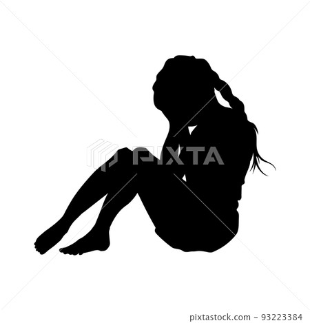 Crying girl silhouette. Isolated scene with sad child. Young woman covers face with hands. Unhappy baby. Vector illustration 93223384