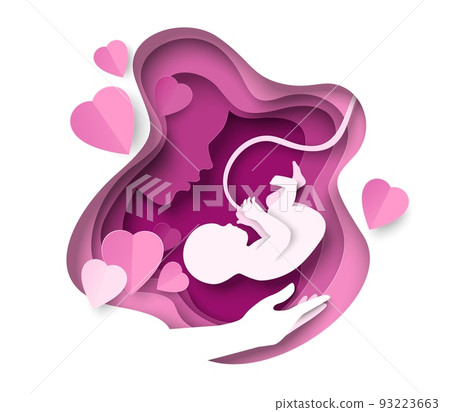 Female head and baby fetus paper cut 3d vector 93223663