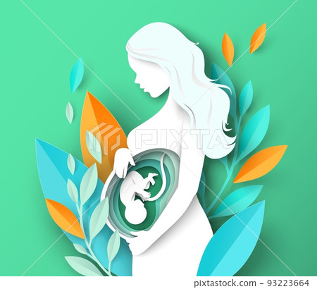 Pregnant woman with baby fetus paper cut vector Pregnant woman with baby fetus paper cut vector 93223664