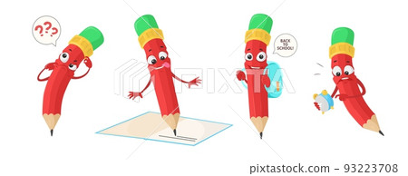 Cute pencil character school supply vector set 93223708