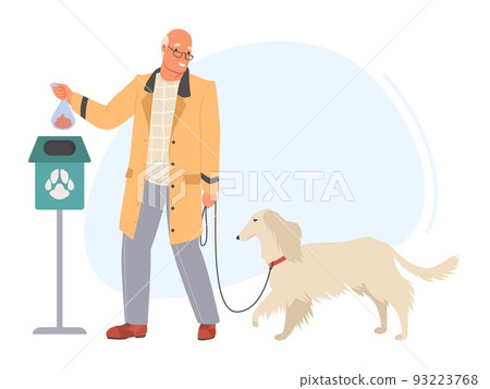 Elderly man cleaning after dog on walk vector Elderly man cleaning after dog on walk vector 93223768
