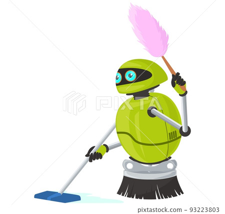 Robot assistant cleaning floor vector flat icon - Stock Illustration ...