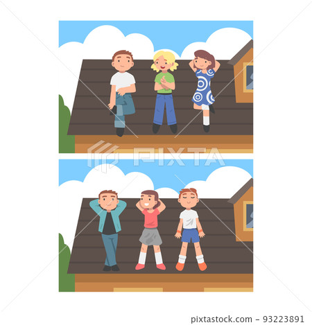 Cute children lying on top of roof set cartoon vector illustration Cute children lying on top of roof set cartoon vector illustration 93223891