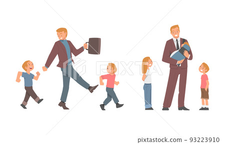Dad walking with his children set cartoon vector illustration Dad walking with his children set cartoon vector illustration 93223910